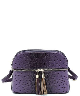 Ostrich Zip Tassel Multi Compartment Crossbody Bag Tassel OS050 PURPLE